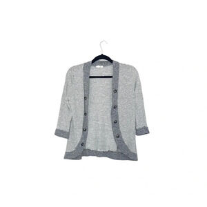 Maurices Gray & White Striped Button Open Front Cardigan Medium Women’s